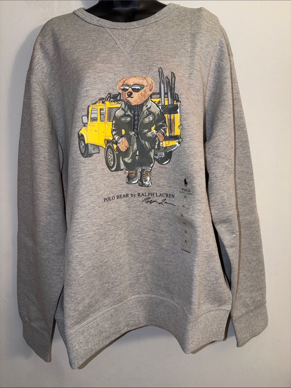 Ralph Lauren Gray Crewneck Sweatshirt with Yellow Truck & Polo Bear Graphic